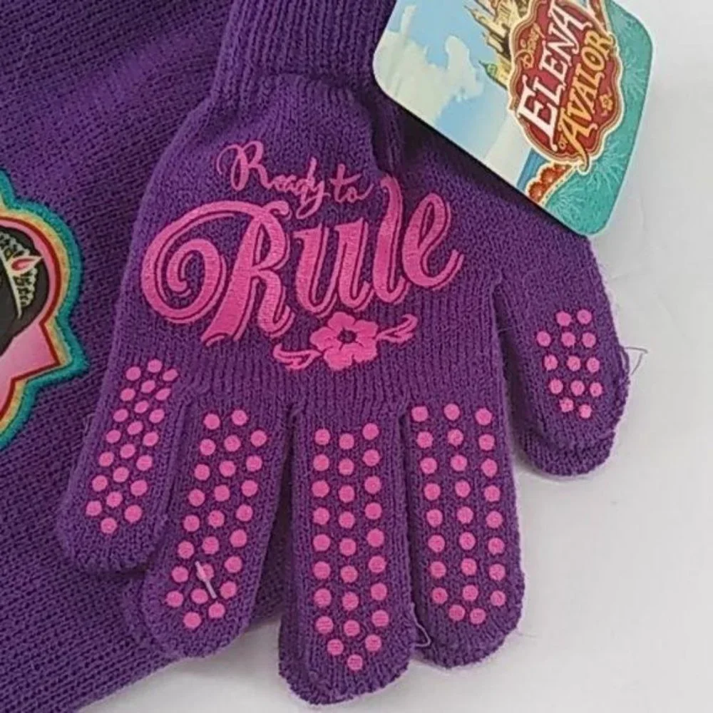 NEW DISNEY ELENA OF AVALOR GIRLS HAT & GLOVES SET BEANIE TOBOGGAN READY‎ TO RULE
